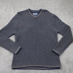 32 Bar Blues Sweater Mens XL‎ Blue/Gray Chunky Knit 100% Cotton L/S Sweatshirt